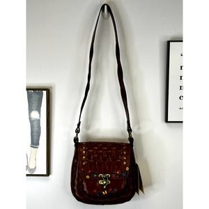 Patricia Nash Rich Brown Shoulder Bag with Woven Flap